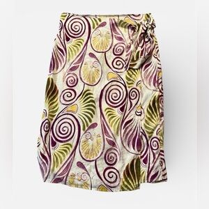 Christian Siriano Pink and Green Multicolor Swirl Sarong Linen Wrap Skirt  Small